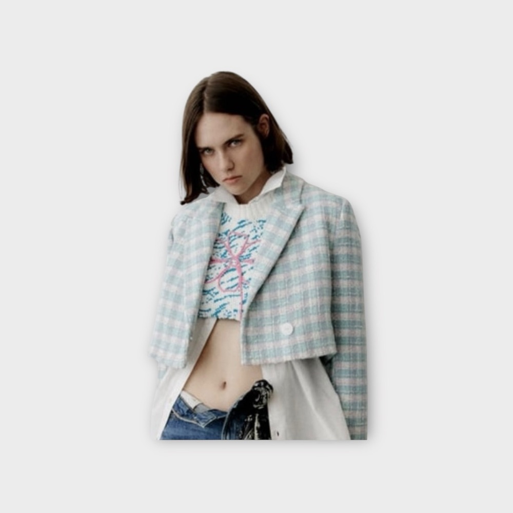 NWT ZARA TEXTURED CROPPED BLAZER NWT